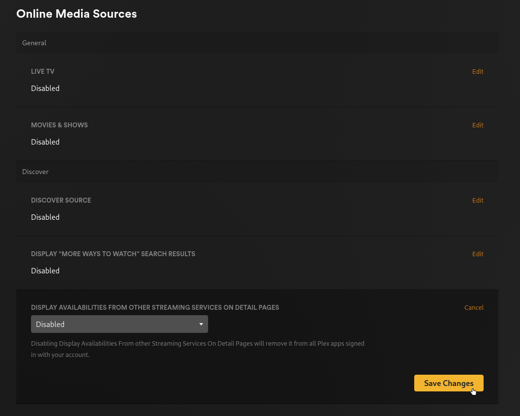 Disable streaming service availabilities on detail pages screenshot