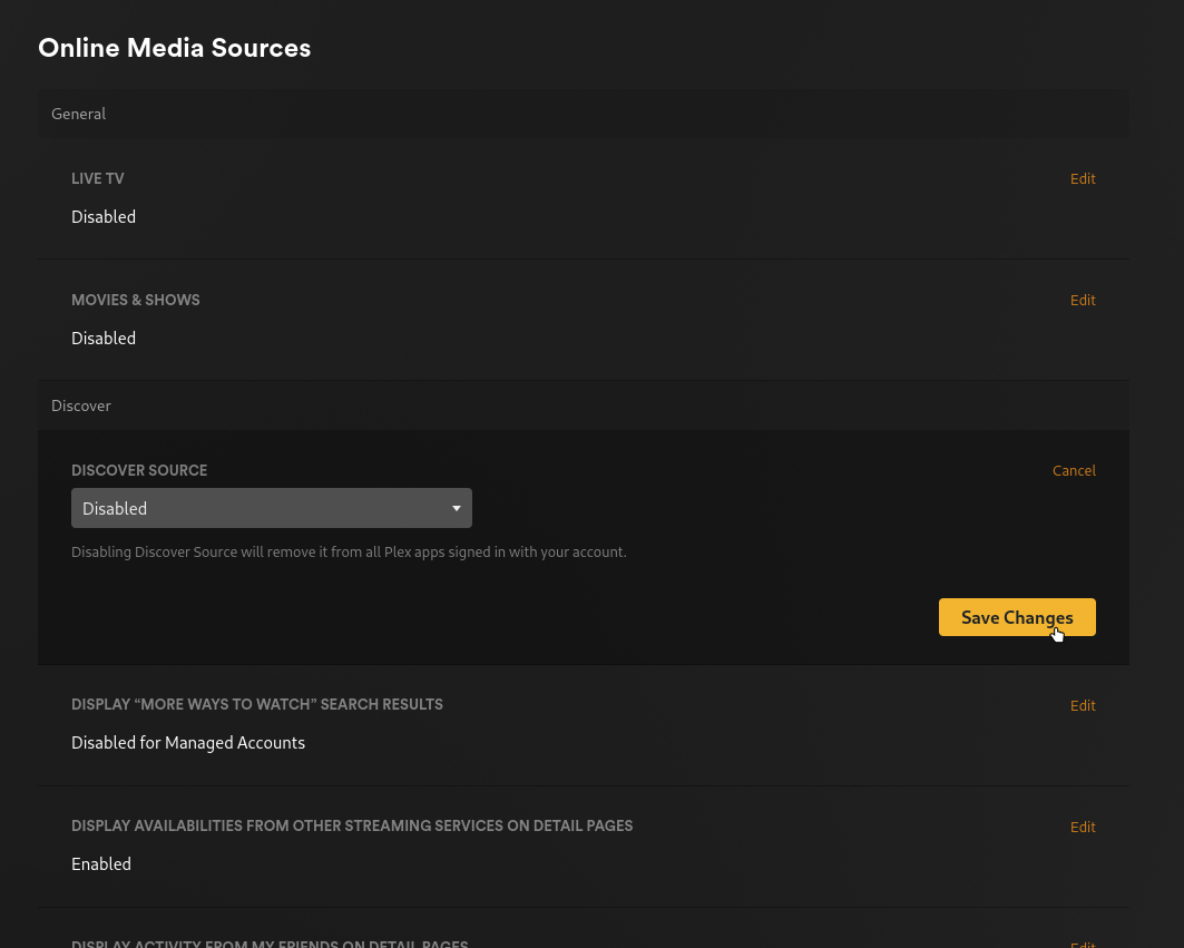 Disable Discover Source screenshot