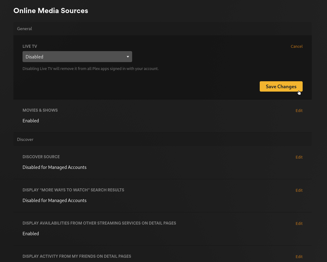 Disable Live TV screenshot