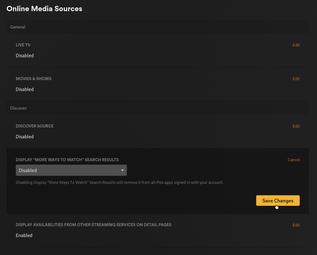 Disable "More Ways to Watch" search results screenshot