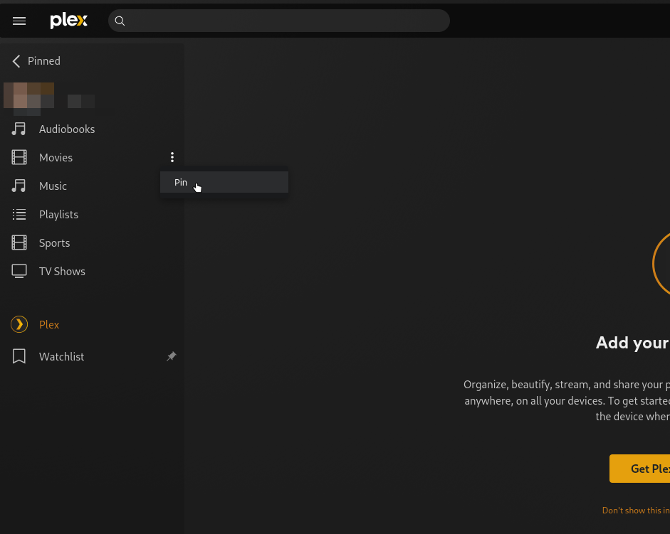 Pin the libraries you want screenshot