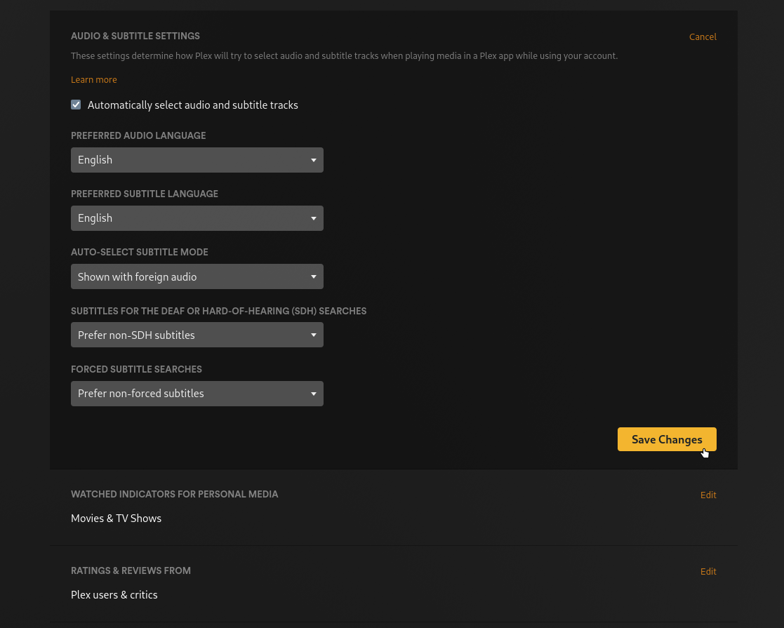 Set subtitle and audio language defaults screenshot