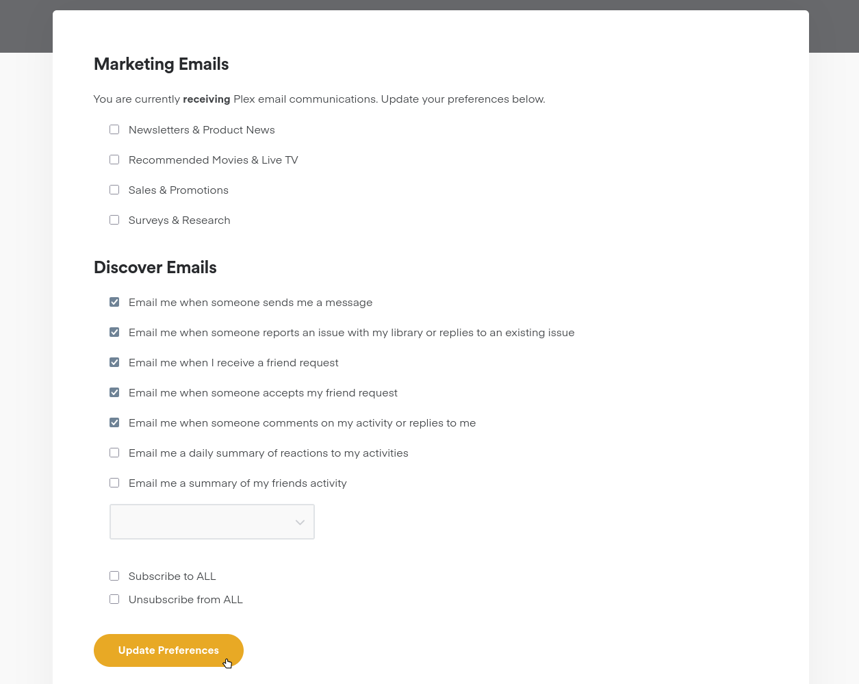 Unsubscribe from marketing emails screenshot