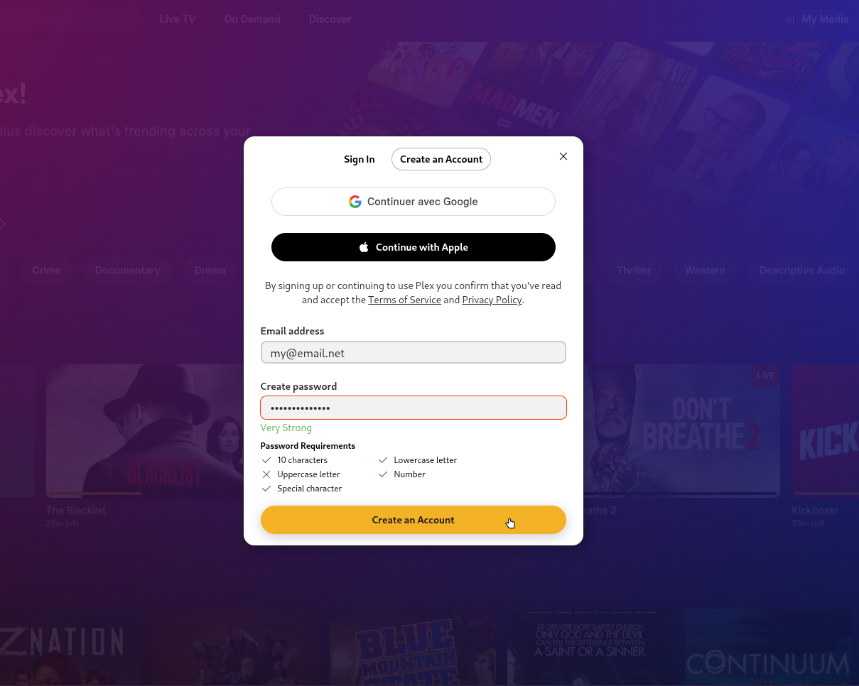 Create your account screenshot